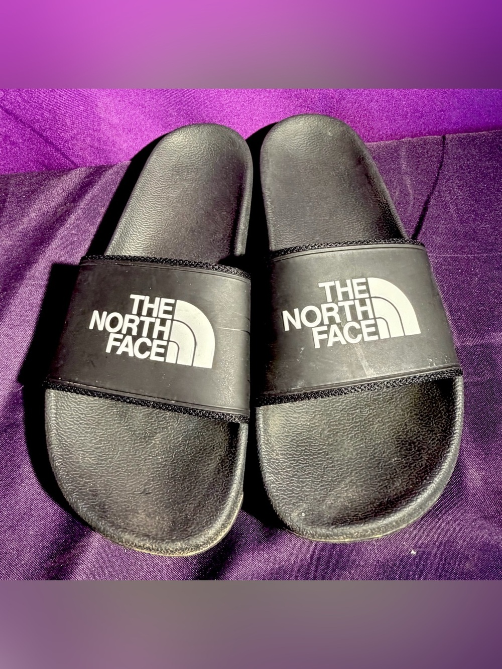 The North Face Womens Base Camp Slides Black White Logo Sandals Size 9